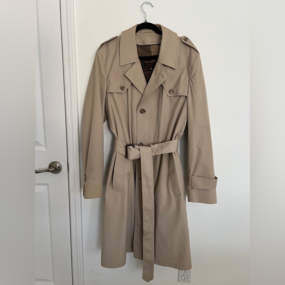 Botany 500 Women’s Trench Coat Wool Lined Vintage Rain Jacket Belted Tan 40 Long